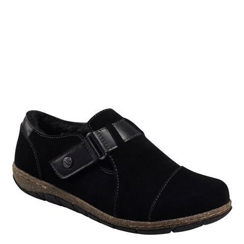 Earth Slippers - Closed Heel Earth Womens Evvie Shoes - Black Suede