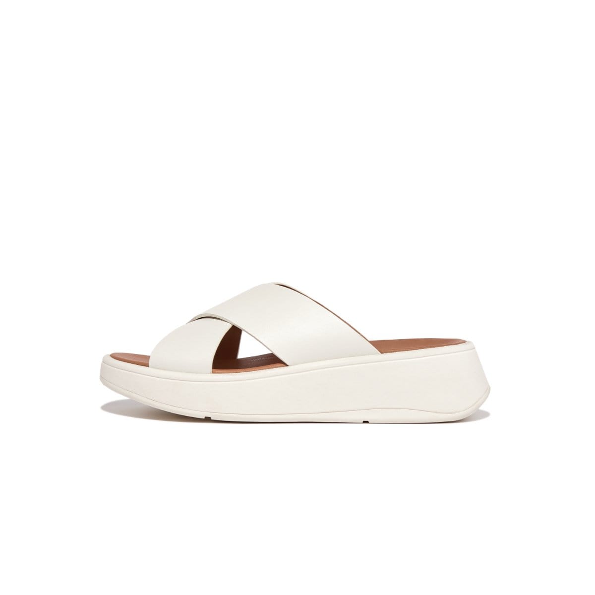 Fitflop Womens F-Mode Leather Flatform Cross Slides- Cream