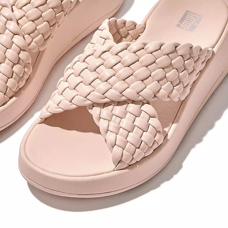 F Mode Woven Leather Cross Slides Rose Foam Sole To Soul