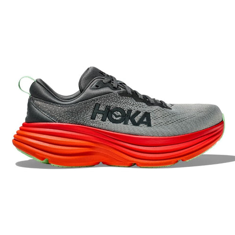 Hoka One One Running Shoes Grey / 7 / D (Medium) Hoka One One Mens Bondi 8 Running Shoes - Castlerock & Flame