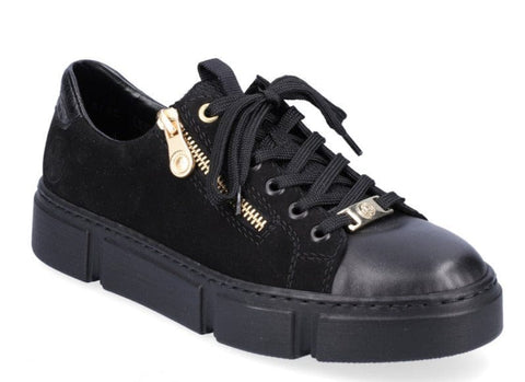 Rieker Walking Shoe/Runner 37 N5932-00 Lace up Sneaker with Zipper - Black