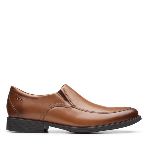 Clarks Shoe Tan / 8 / 2E (Wide) Clarks Mens Whiddon Step Slip On Loafers - Dark Tan Leather