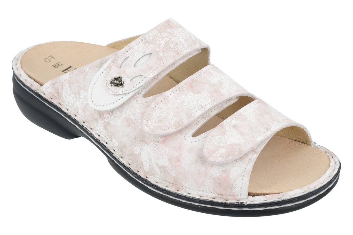 Finn Comfort 02554-902898 Kos – Ciabatte Donna In Pelle Oro-Latte Con Plantare Anatomico E Chiusura Velcro