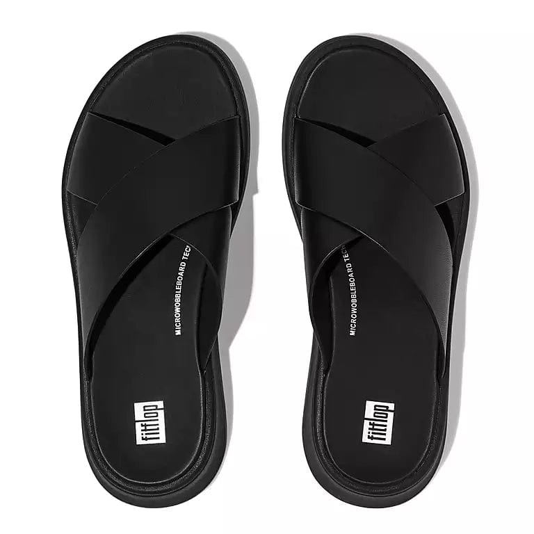 Fitflop Womens F Mode Leather Flatform Cross Slides All Black