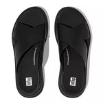 Fitflop Sandals Fitflop Womens F-Mode Leather Flatform Cross Slides- All Black