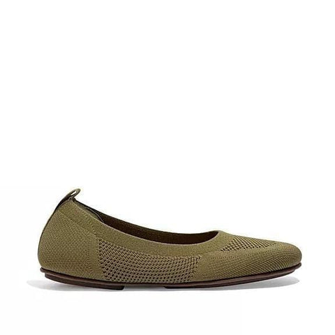 Fitflop Shoe 5 US / M / All Black Fitflop Womens Allegro Tonal Knit Ballerina Flats - Olive Green