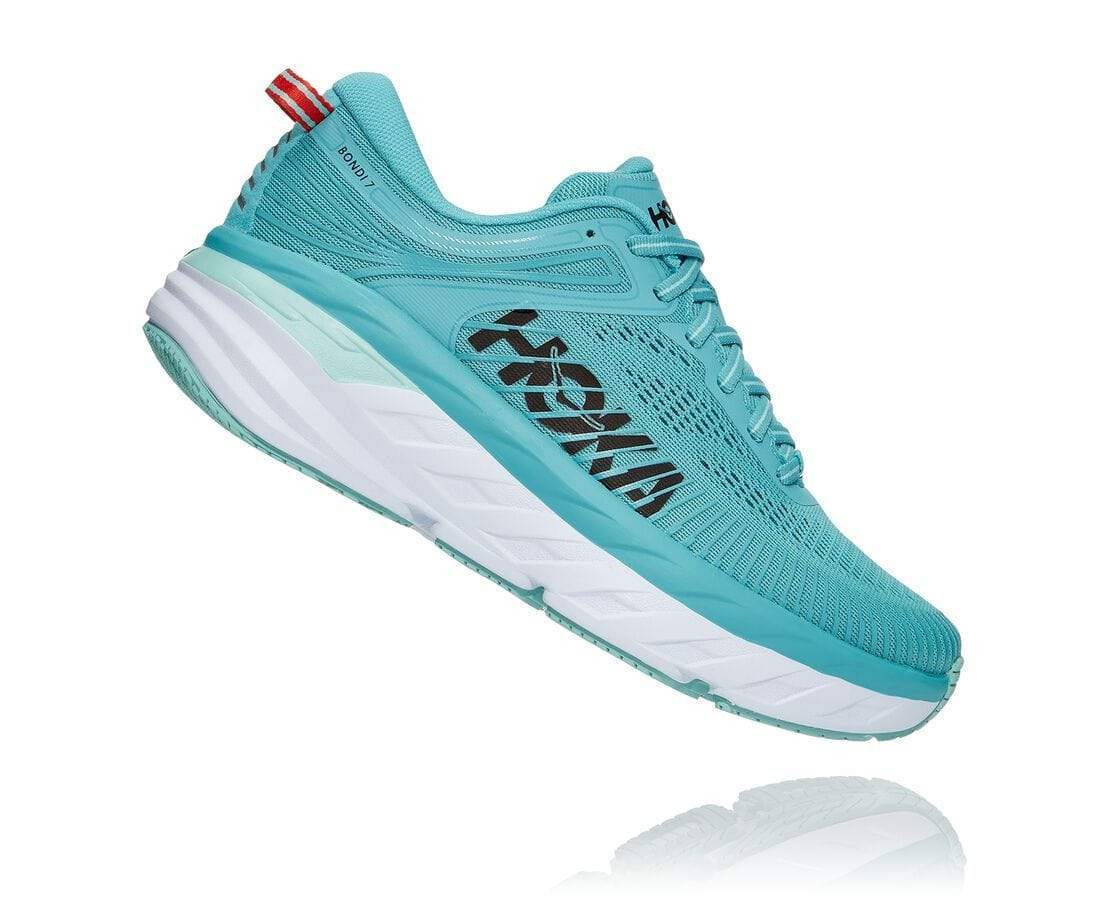Hoka One One Womens Bondi 7 Running Shoes (Wide) - Aquarelle/Eggshell Blue