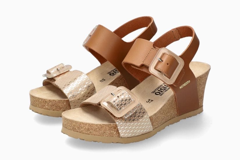 Mephisto Womens Lissia Wedge Sandals Camel Sole To Soul