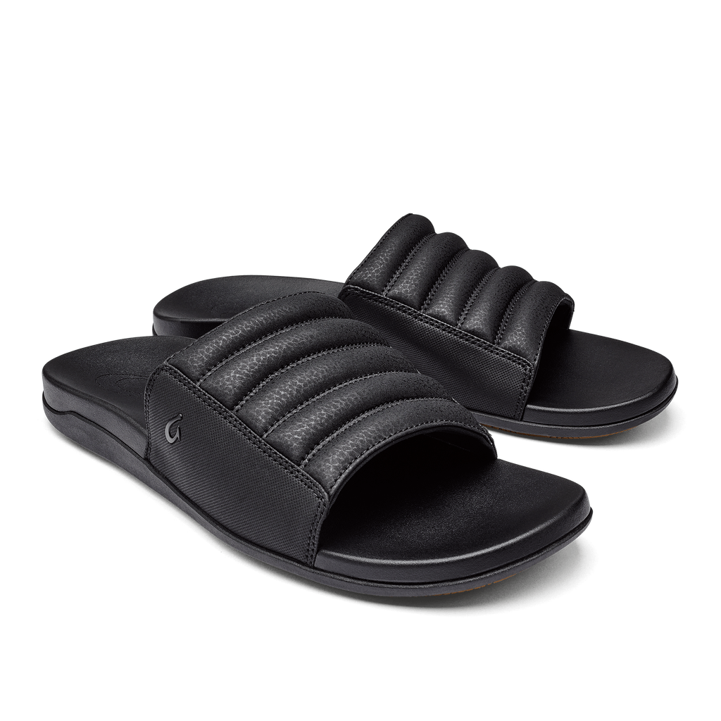 OluKai Mens Maha 'Olu Slide Sandals Black Sole To Soul Footwear Inc.
