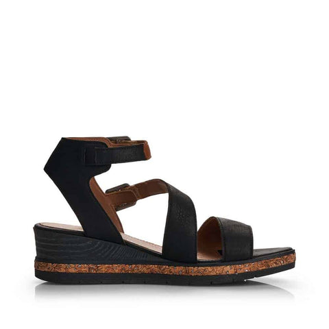 Remonte Sandals Black Combo / 35 / M Remonte Womens Two Strap Wedge Sandals - Black