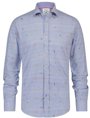 A Fish Named Fred Apparel & Accessories Small Jacquard Stripe Long Sleeve Shirt -Blue