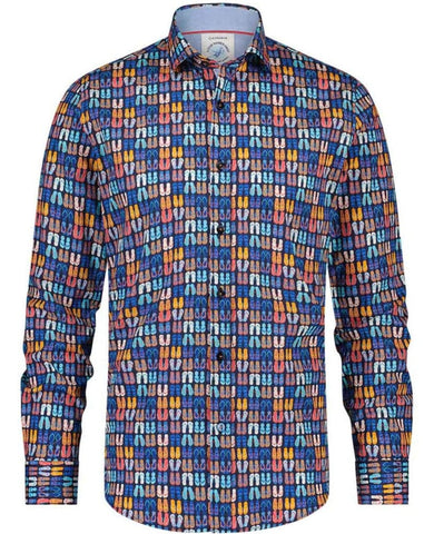 A Fish Named Fred Men's wear Small Flipflop Long Sleeve Shirt - Navy Multi
