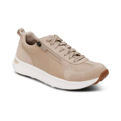 Aetrex Lifestyle Sneakers Aetrex Women's Elise Leather Zip Sneakers- Tan