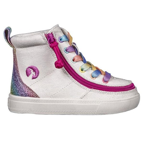 Billy Footwear Kids Shoes White Rainbow / 8 / M Billy Footwear Kid's Girls Classic Lace High Top Sneakers - White Rainbow