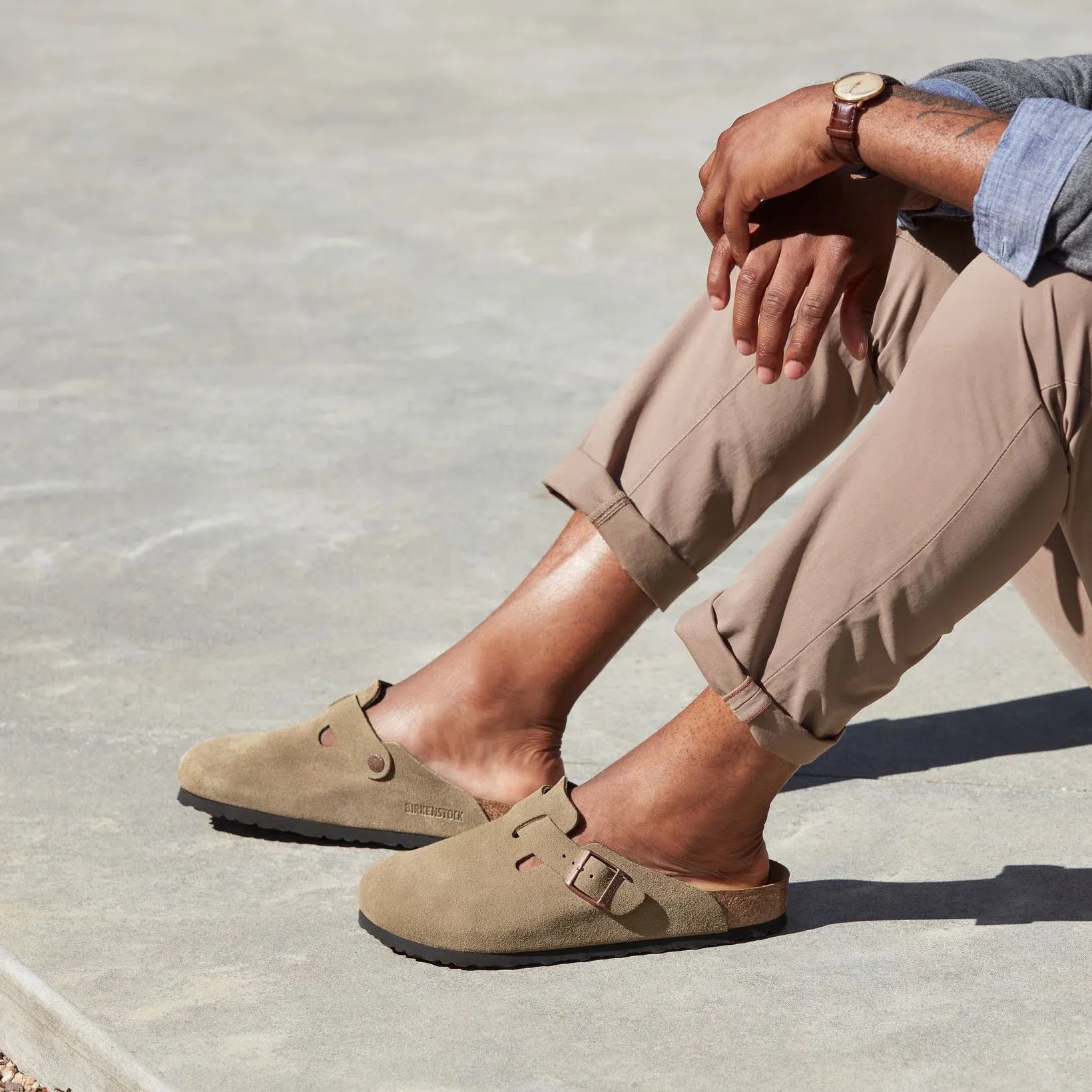Birkenstock Clogs Birkenstock Boston (Soft Footbed) Suede Leather Clogs - Taupe