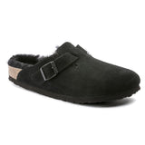 Birkenstock Clogs - Open Heel Birkenstock Boston Shearling Suede Leather -  Black