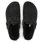 Birkenstock Clogs - Open Heel Birkenstock Boston Shearling Suede Leather -  Black