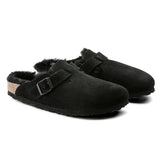 Birkenstock Clogs - Open Heel Birkenstock Boston Shearling Suede Leather -  Black