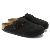 Birkenstock Clogs - Open Heel Birkenstock Boston Suede Clogs (Soft Footbed)- Black