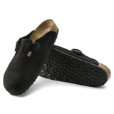 Birkenstock Clogs - Open Heel Birkenstock Boston Suede Clogs (Soft Footbed)- Black