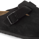 Birkenstock Clogs - Open Heel Birkenstock Boston Suede Clogs (Soft Footbed)- Black