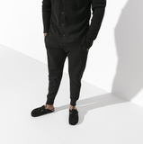 Birkenstock Clogs - Open Heel Birkenstock Boston Suede Clogs (Soft Footbed)- Black