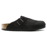 Birkenstock Clogs - Open Heel Birkenstock Boston Suede Clogs (Soft Footbed)- Black