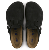 Birkenstock Clogs - Open Heel Birkenstock Boston Suede Clogs (Soft Footbed)- Black
