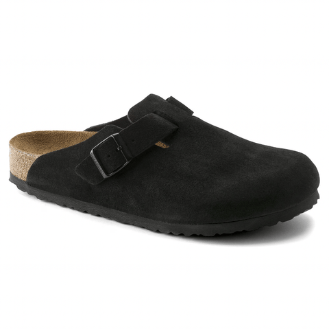Birkenstock Clogs - Open Heel Birkenstock Boston Suede Clogs (Soft Footbed)- Black
