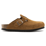Birkenstock Clogs - Open Heel Birkenstock Boston Suede Clogs (Soft Footbed)- Mink