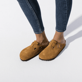 Birkenstock Clogs - Open Heel Birkenstock Boston Suede Clogs (Soft Footbed)- Mink