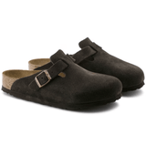 Birkenstock Clogs - Open Heel Birkenstock Boston Suede Clogs (Soft Footbed)- Mocha