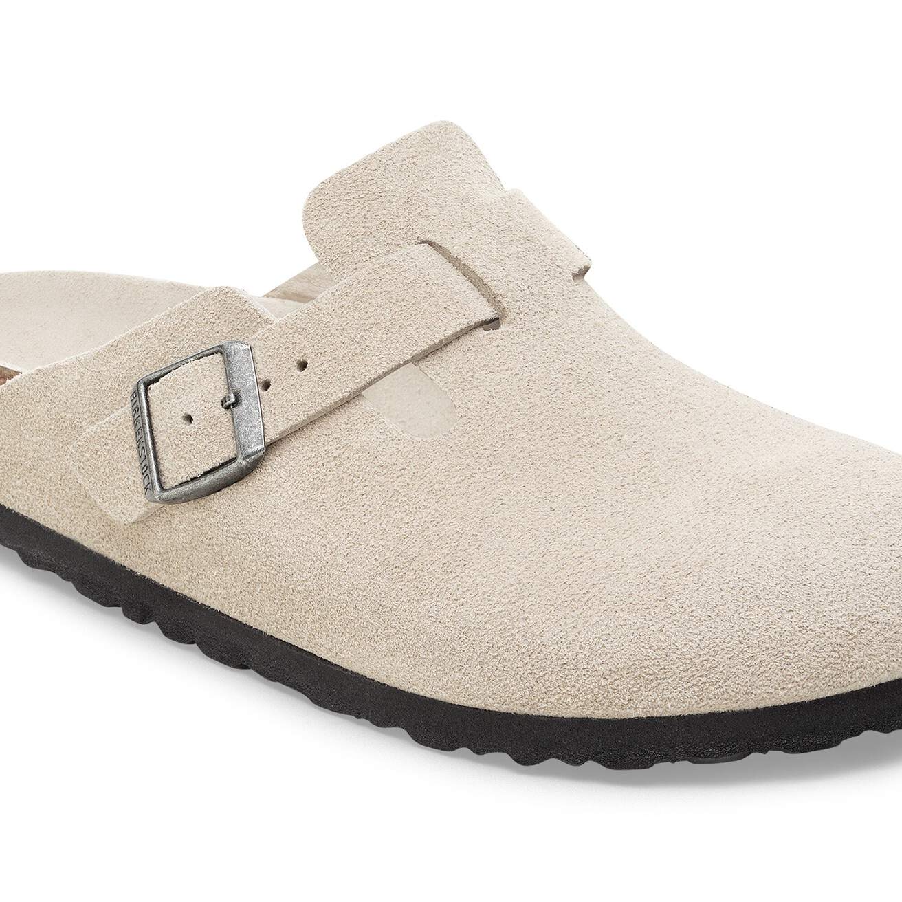 Birkenstock Clogs - Open Heel Birkenstock Boston Suede Clogs (Soft Footbed)- Oyster Tonal