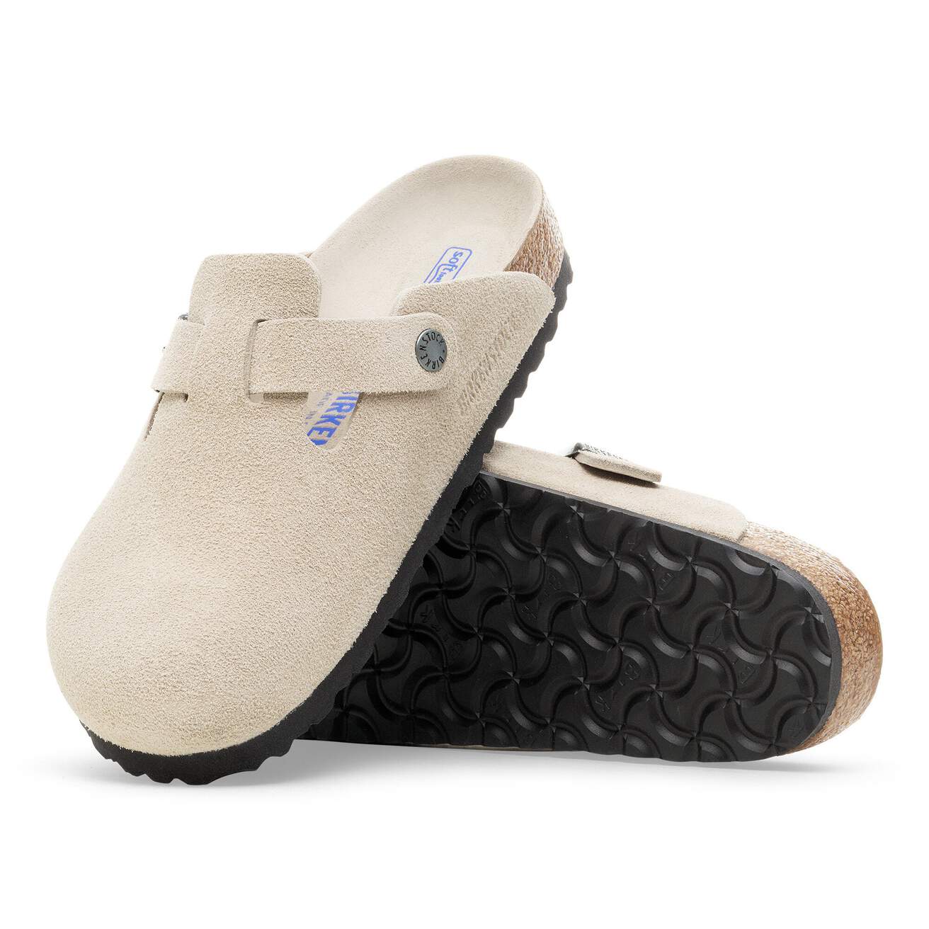 Birkenstock Clogs - Open Heel Birkenstock Boston Suede Clogs (Soft Footbed)- Oyster Tonal