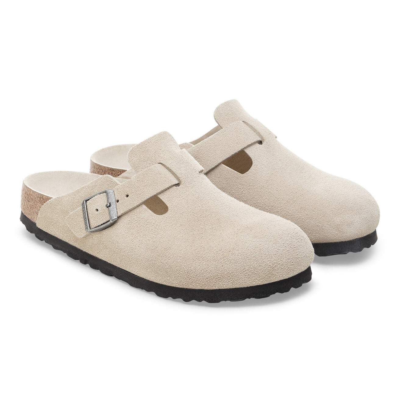 Birkenstock Clogs - Open Heel Birkenstock Boston Suede Clogs (Soft Footbed)- Oyster Tonal