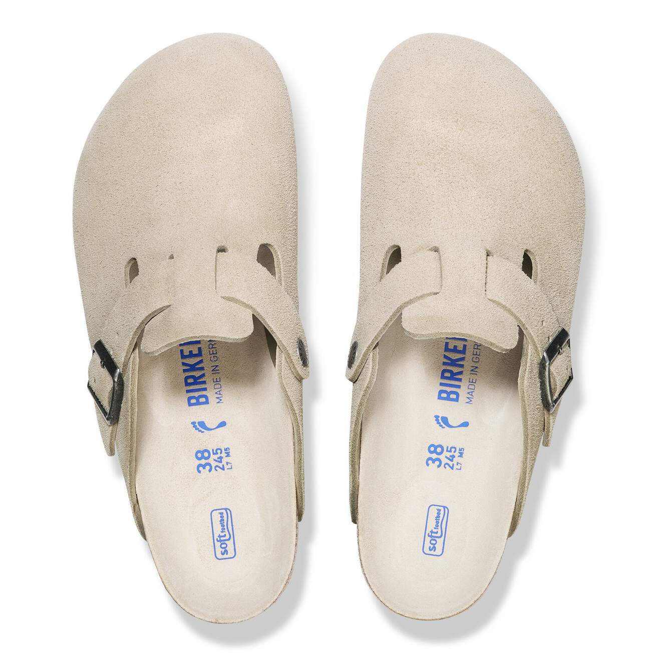 Birkenstock Clogs - Open Heel Birkenstock Boston Suede Clogs (Soft Footbed)- Oyster Tonal