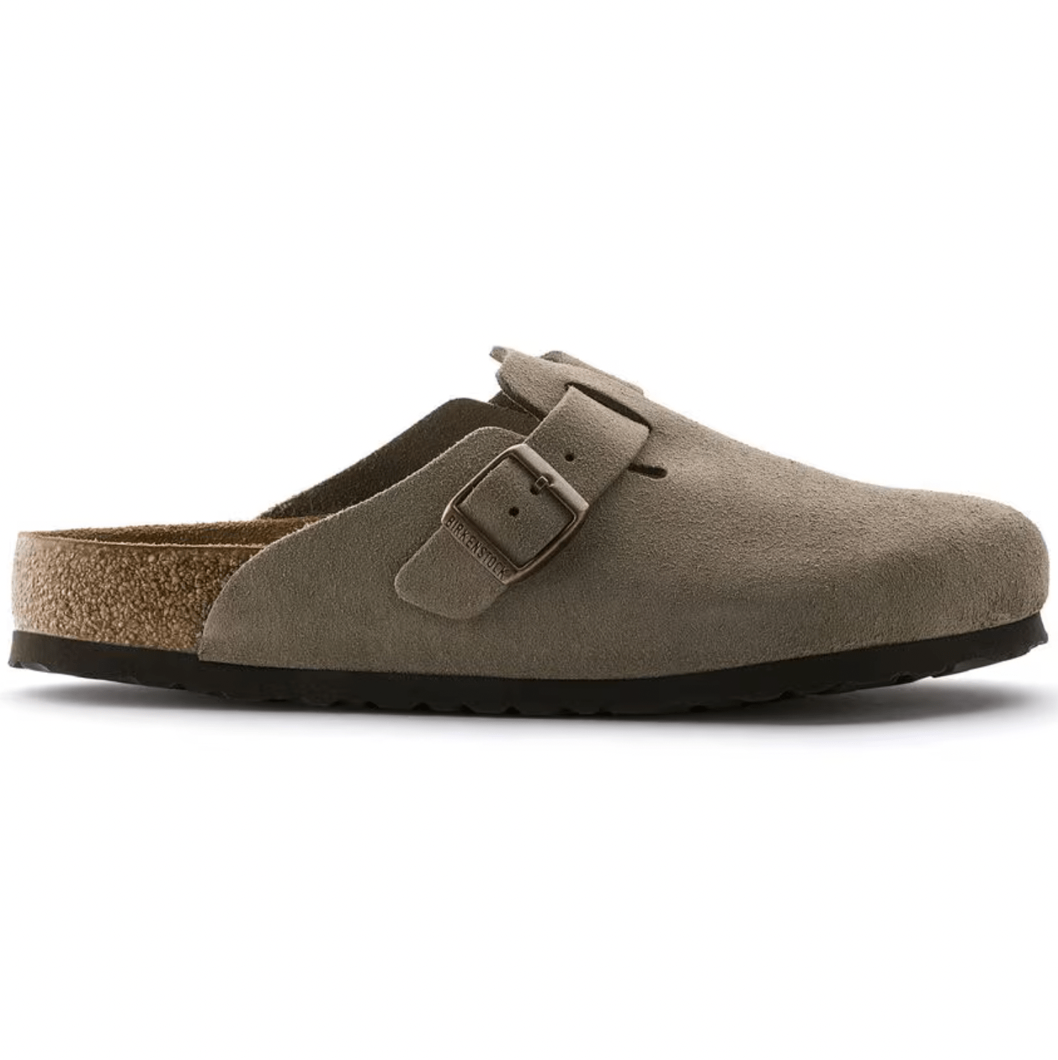 Birkenstock Clogs - Open Heel Birkenstock Boston Suede Clogs (Soft Footbed)- Taupe