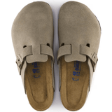 Birkenstock Clogs - Open Heel Birkenstock Boston Suede Clogs (Soft Footbed)- Taupe