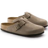 Birkenstock Clogs - Open Heel Birkenstock Boston Suede Clogs (Soft Footbed)- Taupe
