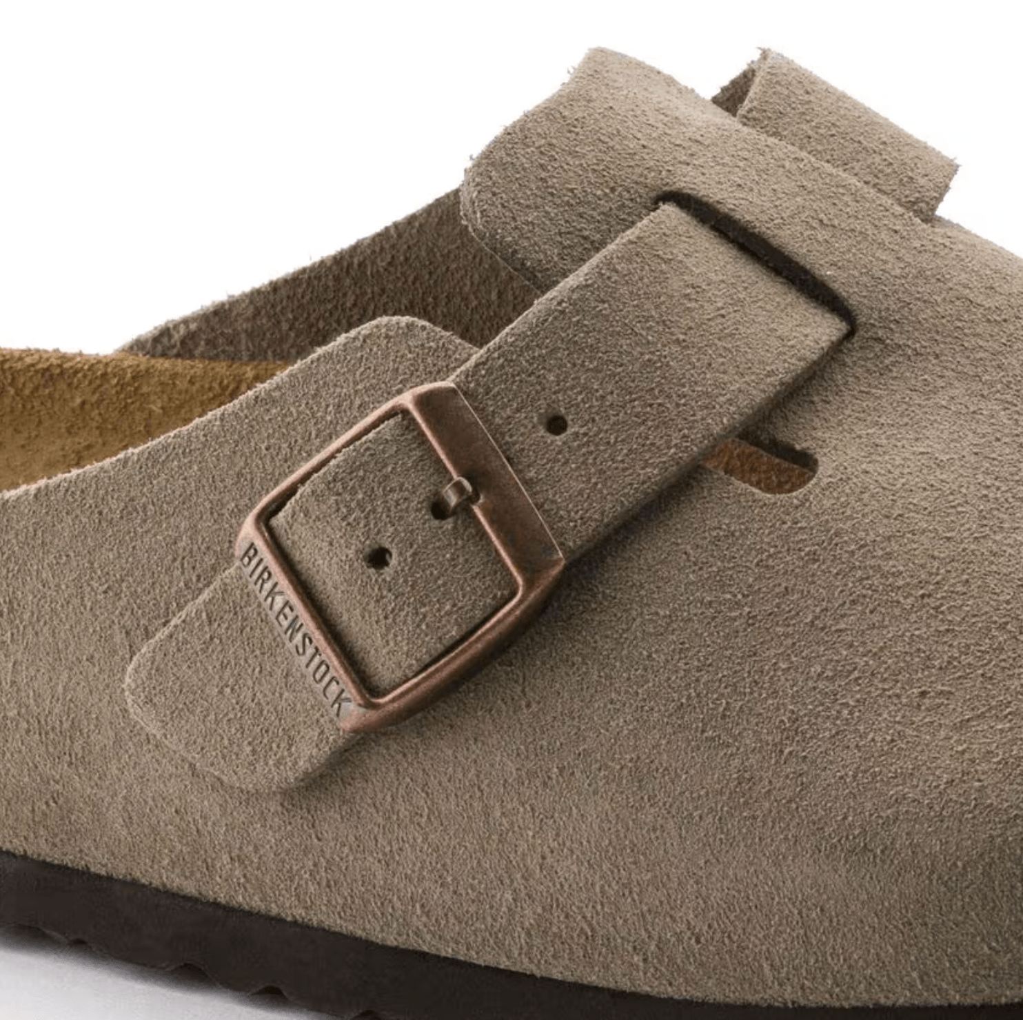 Birkenstock Clogs - Open Heel Birkenstock Boston Suede Clogs (Soft Footbed)- Taupe