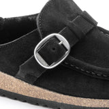 Birkenstock Clogs - Open Heel Birkenstock Buckley Shearling Suede Clogs- Black