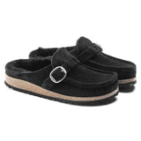 Birkenstock Clogs - Open Heel Birkenstock Buckley Shearling Suede Clogs- Black