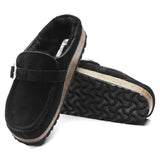 Birkenstock Clogs - Open Heel Birkenstock Buckley Shearling Suede Clogs- Black