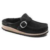 Birkenstock Clogs - Open Heel Birkenstock Buckley Shearling Suede Clogs- Black
