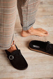 Birkenstock Clogs - Open Heel Birkenstock Buckley Shearling Suede Clogs- Black