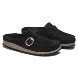 Birkenstock Clogs - Open Heel Birkenstock Buckley Suede Clogs- Black