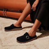 Birkenstock Clogs - Open Heel Birkenstock Buckley Suede Clogs- Black