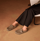 Birkenstock Clogs - Open Heel Birkenstock Buckley Suede Clogs- Gray Taupe