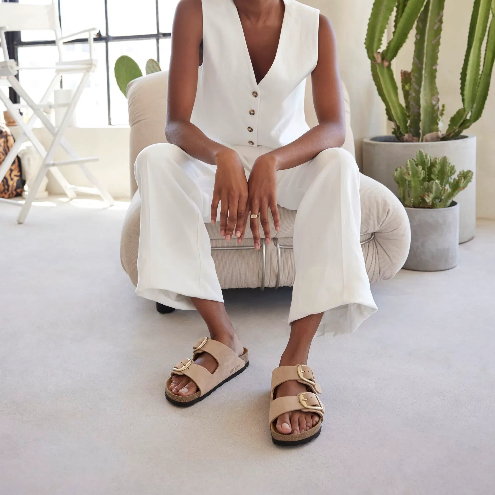 Birkenstock Flat Sandals Birkenstock Arizona Big Buckle Sandals - Sandcastle Nubuck Leather