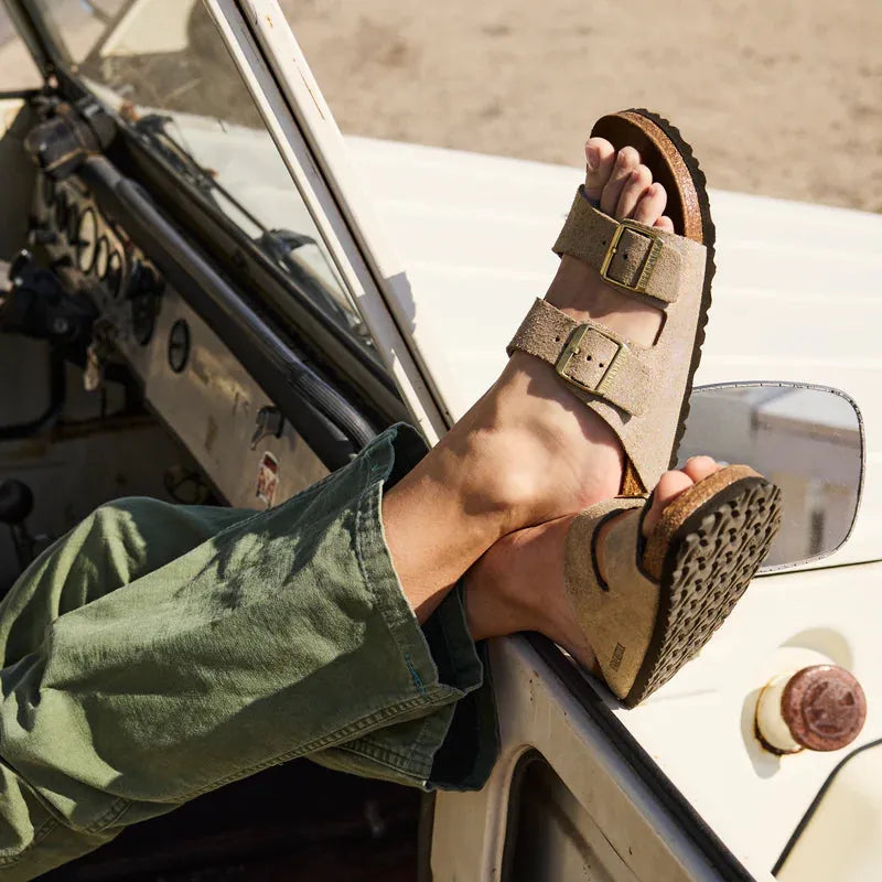 Birkenstock Flat Sandals Birkenstock Arizona (Soft Footbed) Sandals - Taupe Suede Leather